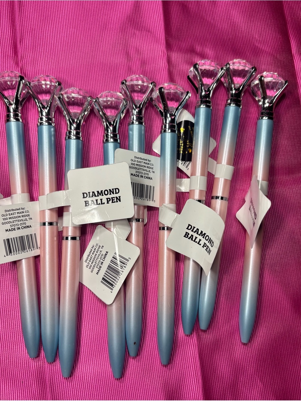 9 New Diamond Ballpoint Pens Gradient Pink to Blue - Pack of 9